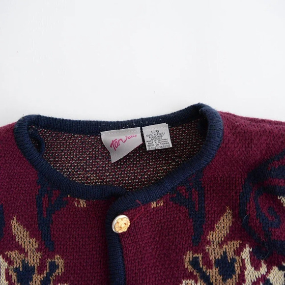 Vintage TanJay Maroon Button Up Cardigan Knit  Sweater Size Large - Picture 11 of 12